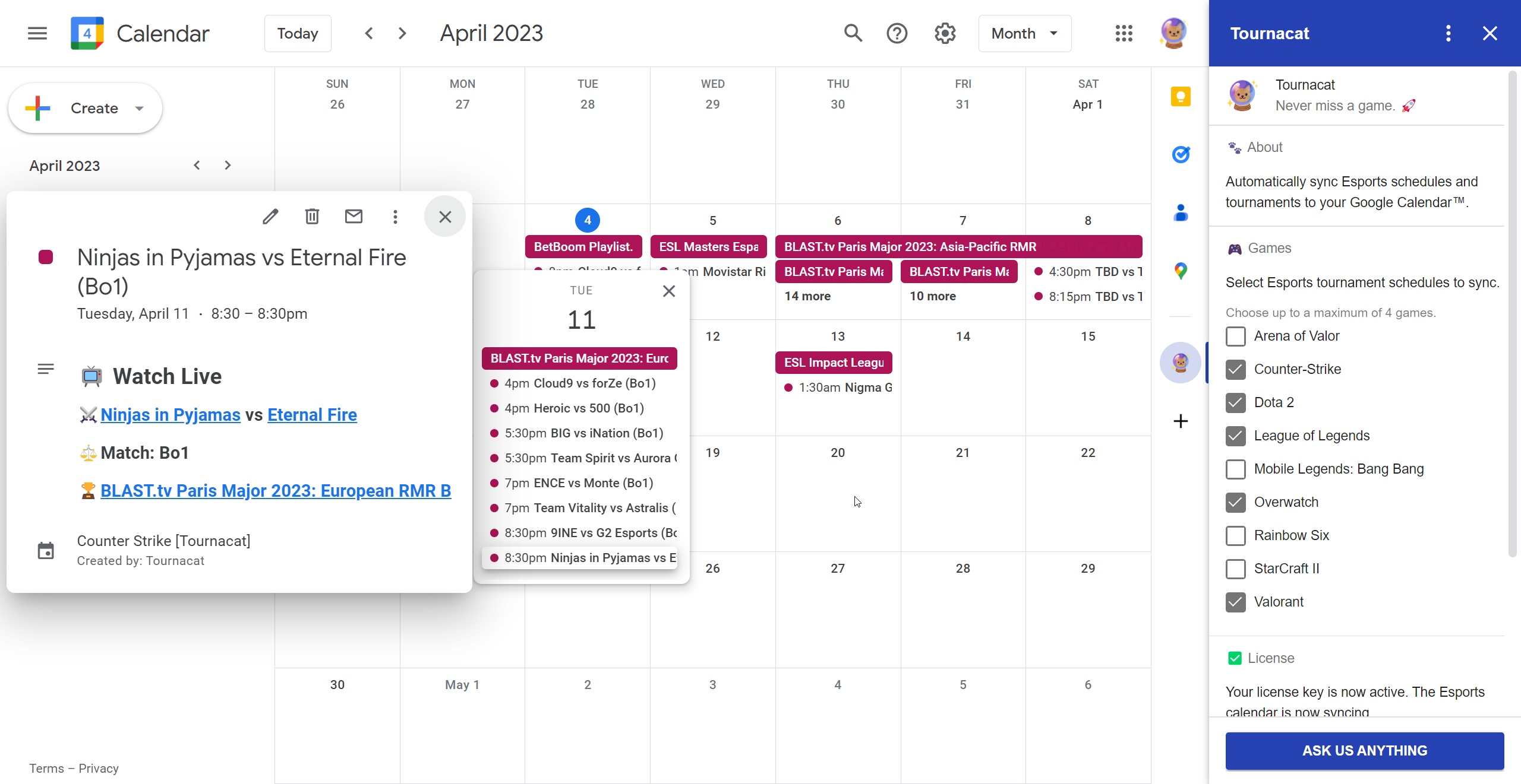 Counter-Strike Esports Schedule in Google Calendar