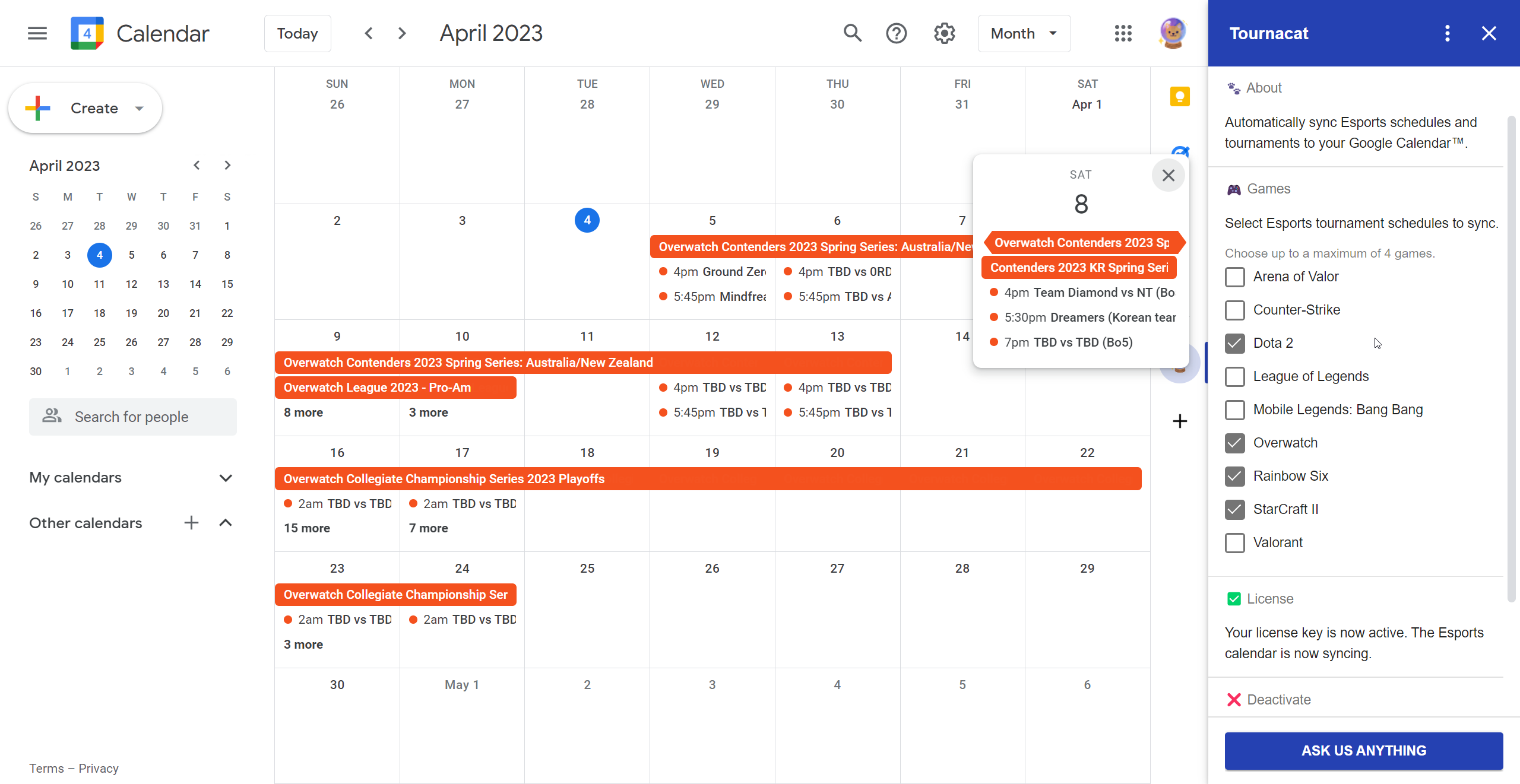 Overwatch League Schedule in Google Calendar