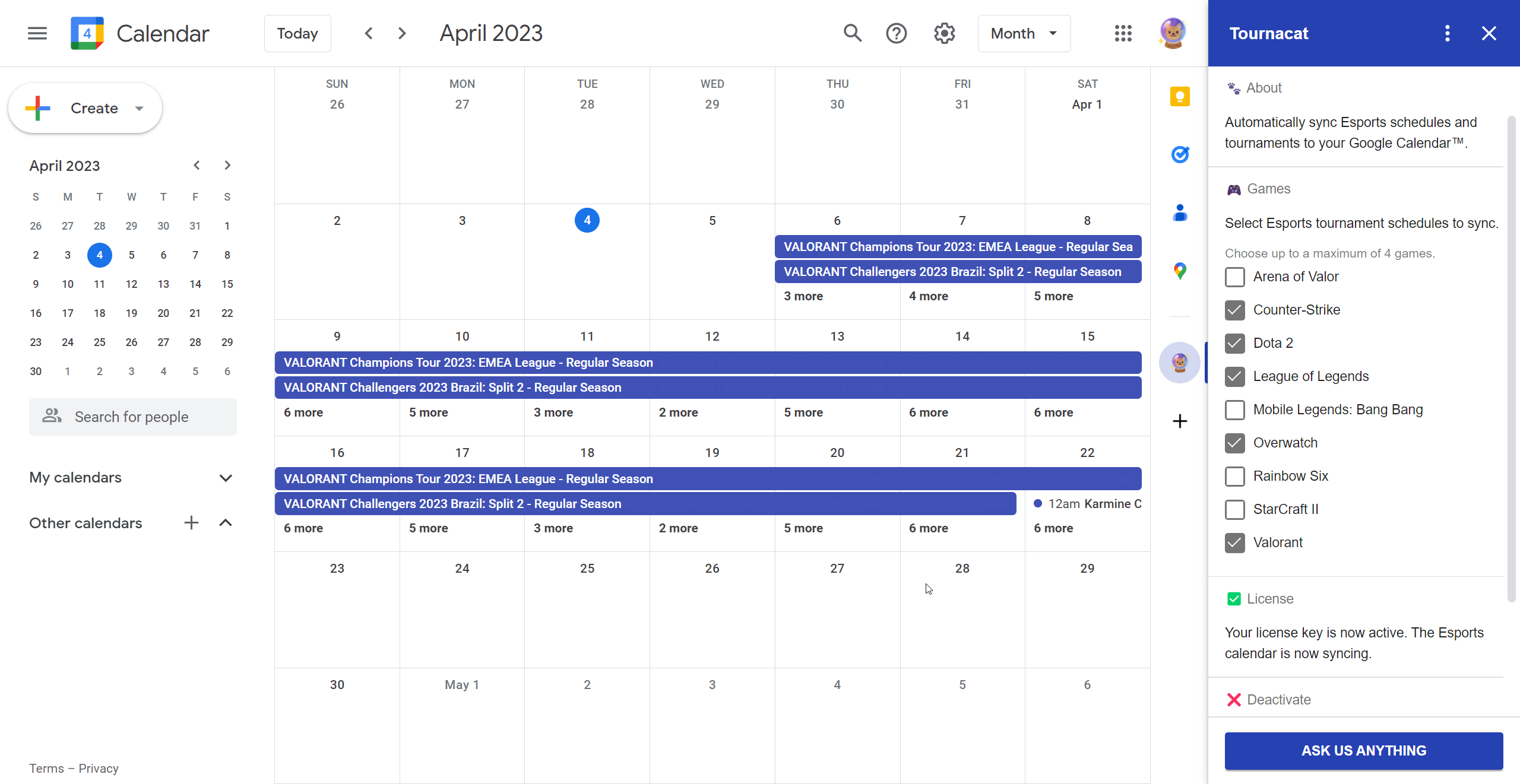 Valorant Esports Schedule in Google Calendar